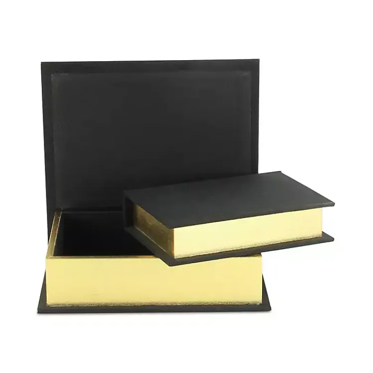 Baskets & Boxes>Kirklands Home Heathered Linen Book Boxes, Set of 2 Black