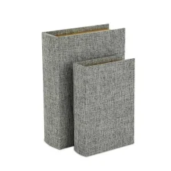 Baskets & Boxes>Kirklands Home Heathered Linen Book Boxes, Set of 2 Gray