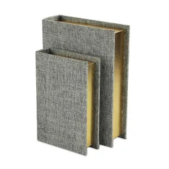 Baskets & Boxes>Kirklands Home Heathered Linen Book Boxes, Set of 2 Gray