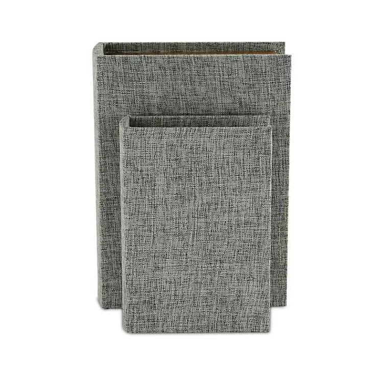 Baskets & Boxes>Kirklands Home Heathered Linen Book Boxes, Set of 2 Gray