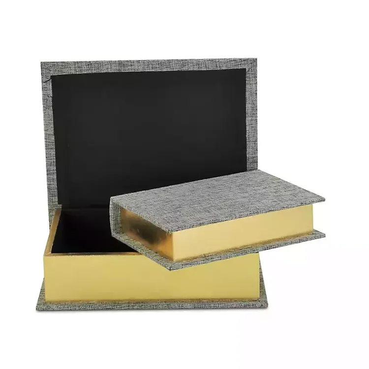 Baskets & Boxes>Kirklands Home Heathered Linen Book Boxes, Set of 2 Gray