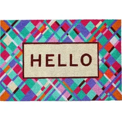 Kirklands Home Hello Colorful Diamond Doormat Blue New