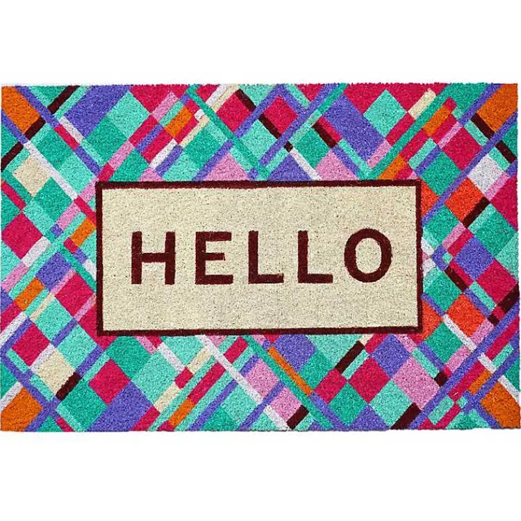 Kirklands Home Hello Colorful Diamond Doormat Blue New
