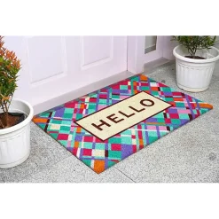 Kirklands Home Hello Colorful Diamond Doormat Blue New