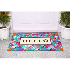 Kirklands Home Hello Colorful Diamond Doormat Blue New