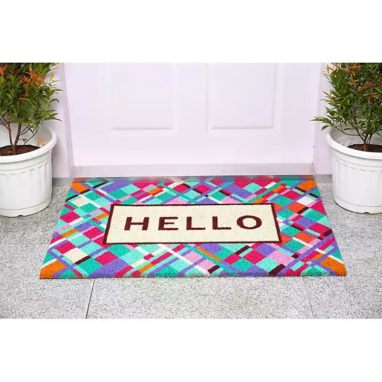 Kirklands Home Hello Colorful Diamond Doormat Blue New