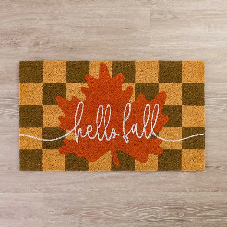 Kirklands Home Hello Fall Checkered Doormat Online