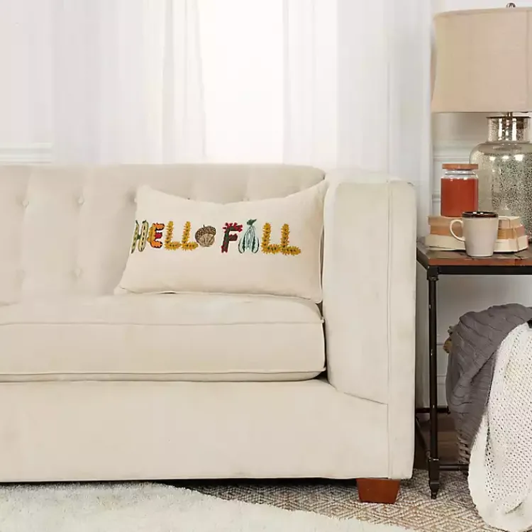 Fall>Kirklands Home Hello Fall Embroidered Lumbar Pillow