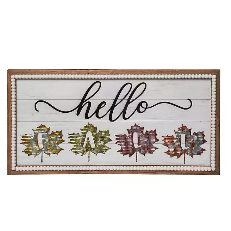 Fall>Kirklands Home Hello Fall Leaves Beaded Wall Plaque