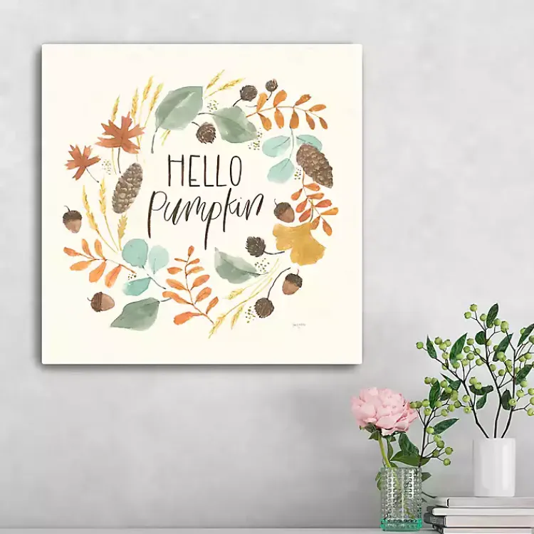 Fall>Kirklands Home Hello Fall Wreath Harvest Canvas Wall Plaque