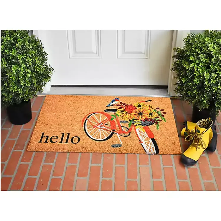 Kirklands Home Hello Floral Bicycle Doormat New