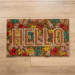 Kirklands Home Hello Floral Coir Doormat Multi Hot