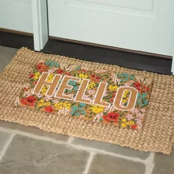 Kirklands Home Hello Floral Coir Doormat Multi Hot