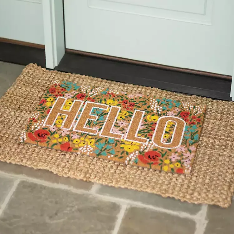 Kirklands Home Hello Floral Coir Doormat Multi Hot