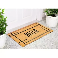 Kirklands Home Hello Natural Linear Doormat Brown Hot