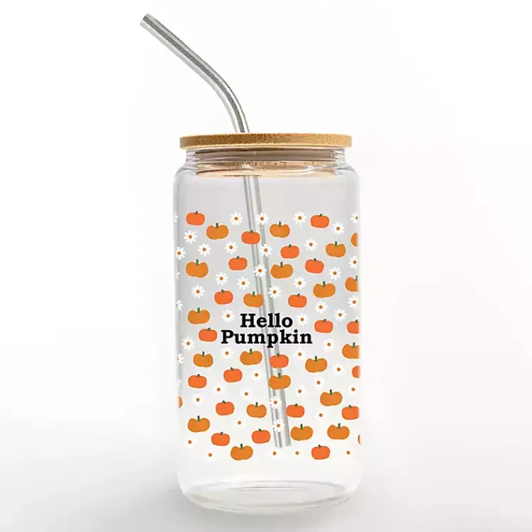Fall>Kirklands Home Hello Pumpkin and Daisy Glass Tumbler
