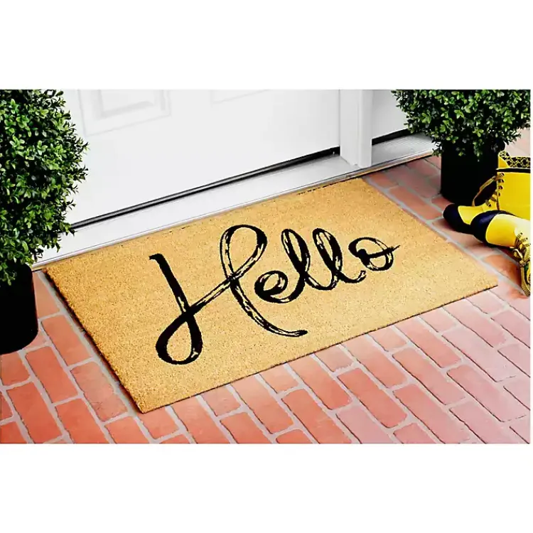 Kirklands Home Hello Script Natural Doormat Brown Best