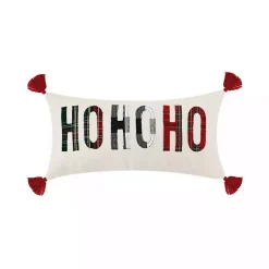 Pillows>Kirklands Home Ho Ho Ho Tassel Plaid Christmas Lumbar Pillow