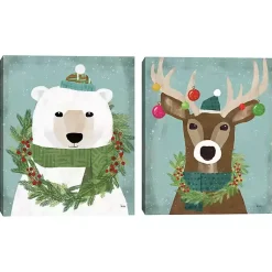 Christmas Art & Wall Decor>Kirklands Home Holiday Animals Canvas Art Prints, Set of 2