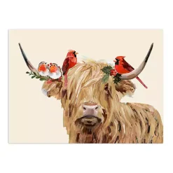 Christmas Art & Wall Decor>Kirklands Home Holiday Cow Canvas Art Print Tan