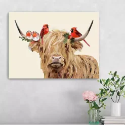 Christmas Art & Wall Decor>Kirklands Home Holiday Cow Canvas Art Print Tan