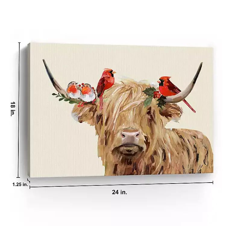 Christmas Art & Wall Decor>Kirklands Home Holiday Cow Canvas Art Print Tan