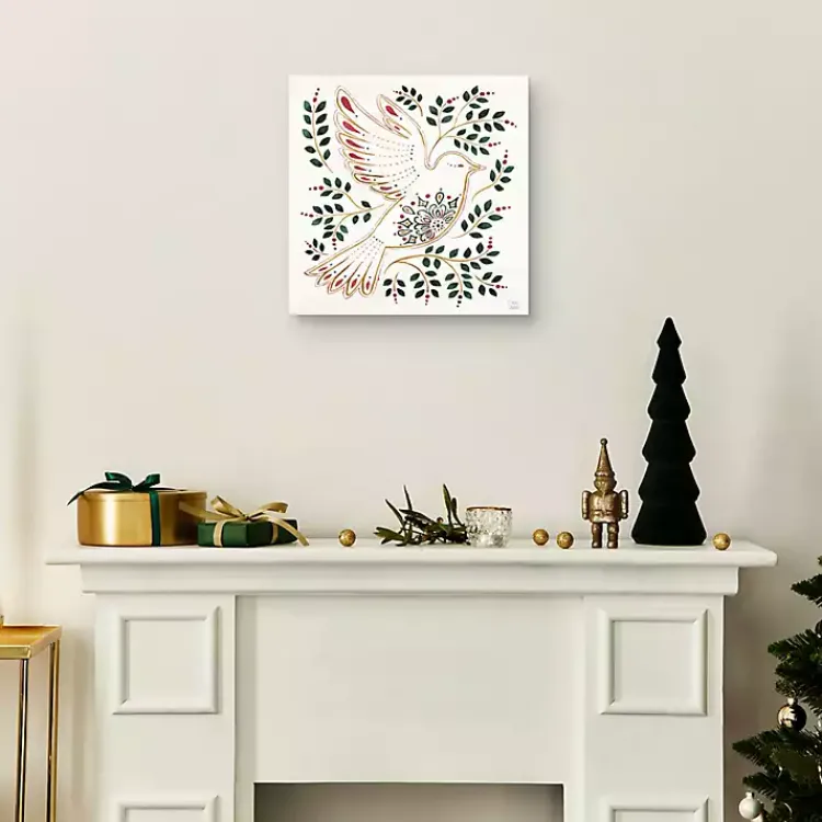 Christmas Art & Wall Decor>Kirklands Home Holiday Dove Canvas Art Print White