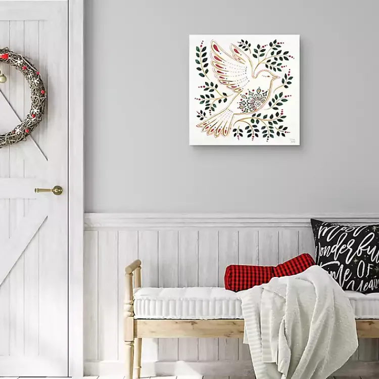 Christmas Art & Wall Decor>Kirklands Home Holiday Dove Canvas Art Print White
