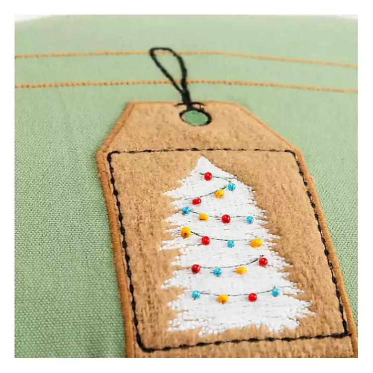 Christmas Pillows>Kirklands Home Holiday Gift Tags Embroidered Lumbar Pillow