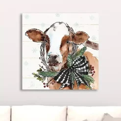 Christmas Art & Wall Decor>Kirklands Home Holiday on the Farm Cow Canvas Art Print