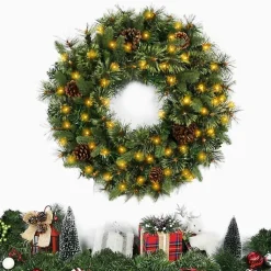 Wreaths>Kirklands Home Holiday Pine Needle Cabin Pre-Lit Wreath