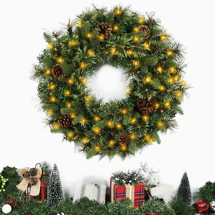Wreaths>Kirklands Home Holiday Pine Needle Cabin Pre-Lit Wreath
