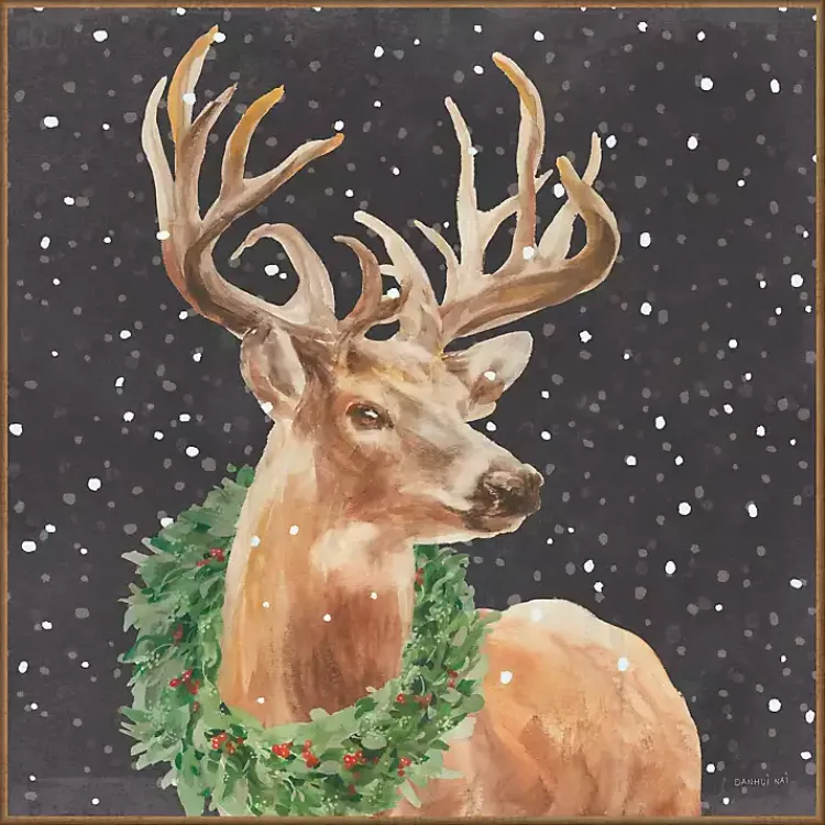 Christmas Art & Wall Decor>Kirklands Home Holiday Stag Framed Canvas Art Print