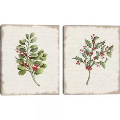 Christmas Art & Wall Decor>Kirklands Home Holly Berries Canvas Art Prints, Set of 2