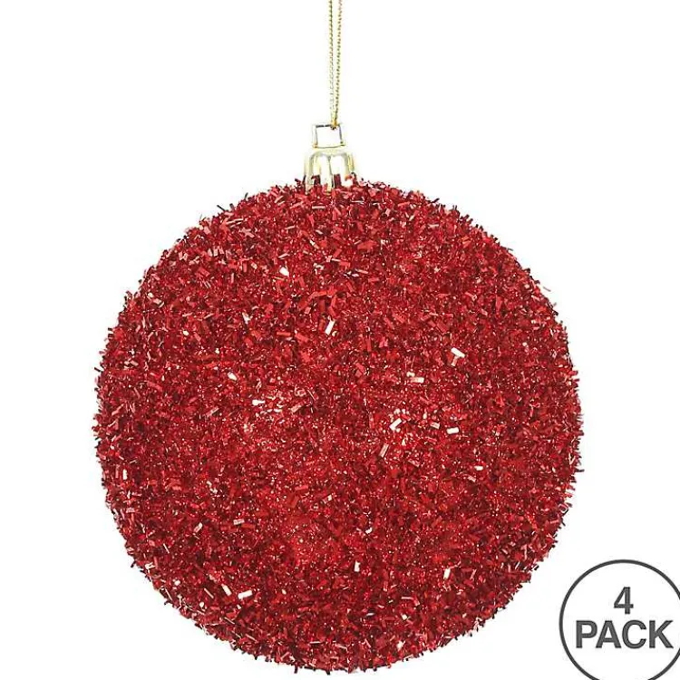Christmas Ornaments>Kirklands Home Holly Tinsel 4-pc. Christmas Ornament Set Red