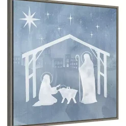 Christmas Art & Wall Decor>Kirklands Home Holy Family Star Stable Framed Canvas Art Print Blue