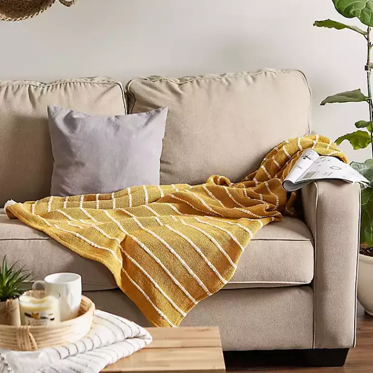 Blankets & Throws>Kirklands Home Honey Gold Slub Stripe Decorative Throw Yellow