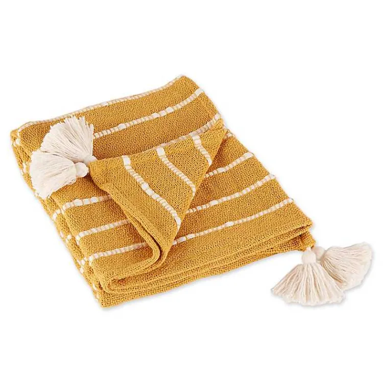 Blankets & Throws>Kirklands Home Honey Gold Slub Stripe Decorative Throw Yellow