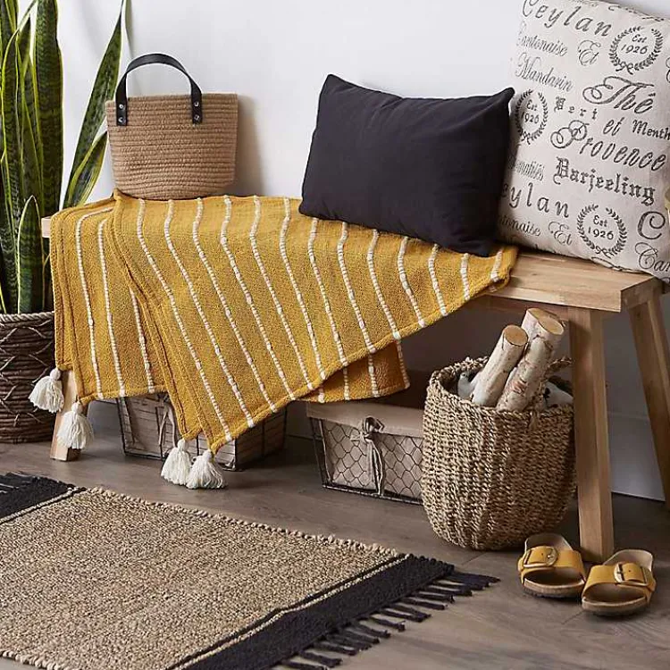 Blankets & Throws>Kirklands Home Honey Gold Slub Stripe Decorative Throw Yellow