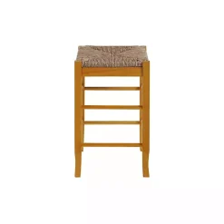 Kirklands Home Honey Wood and Woven Rush Counter Stool Tan Sale