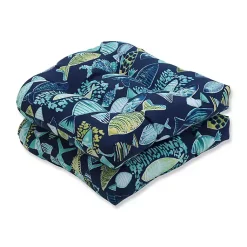 Kirklands Home Hooked Lagoon Wicker Seat Cushions, Set of 2 Blue Best