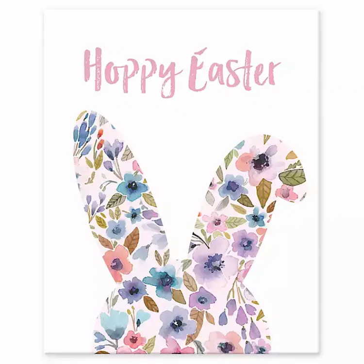 Easter Decorations>Kirklands Home Hoppy Easter Floral Bunny Table Canvas Art Print White