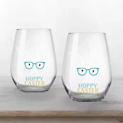 Easter Decorations>Kirklands Home Hoppy Easter Stemless Wine Glasses, Set of 2 Clear