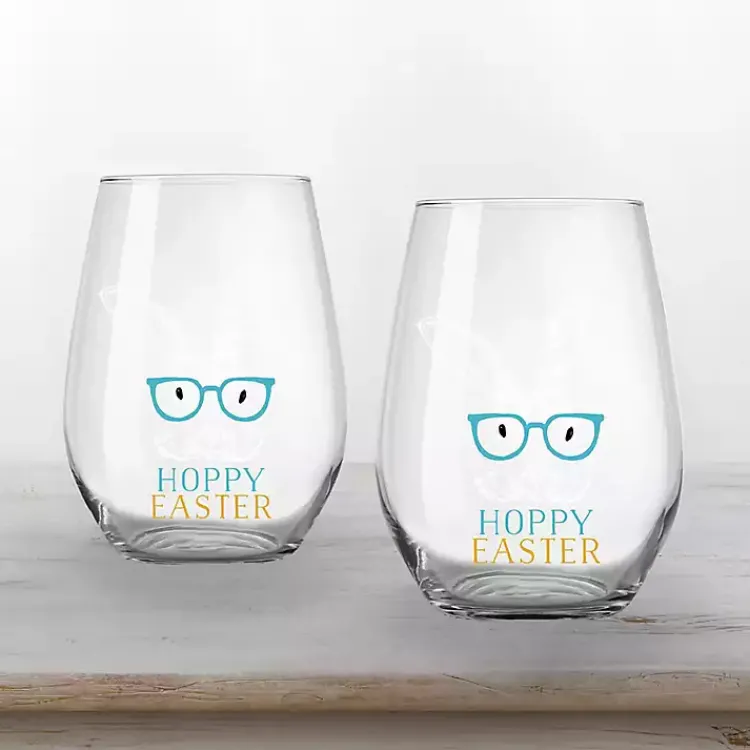 Easter Decorations>Kirklands Home Hoppy Easter Stemless Wine Glasses, Set of 2 Clear
