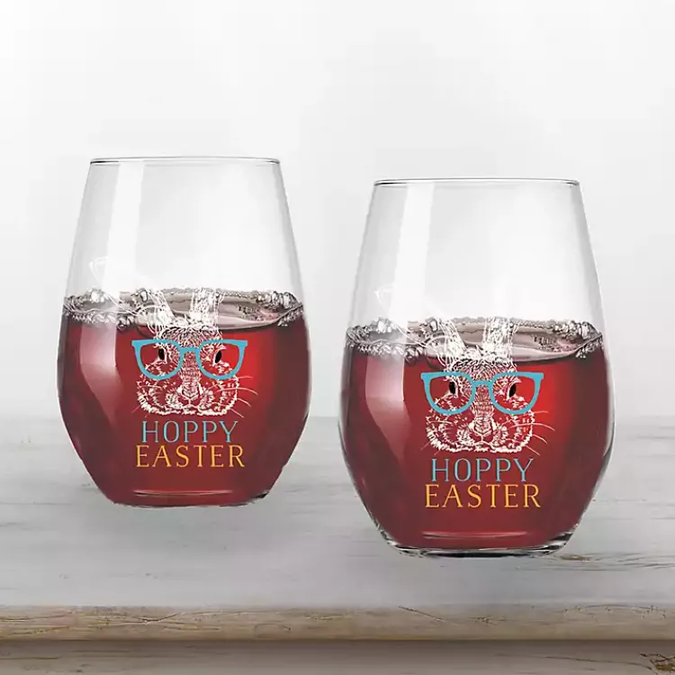 Easter Decorations>Kirklands Home Hoppy Easter Stemless Wine Glasses, Set of 2 Clear