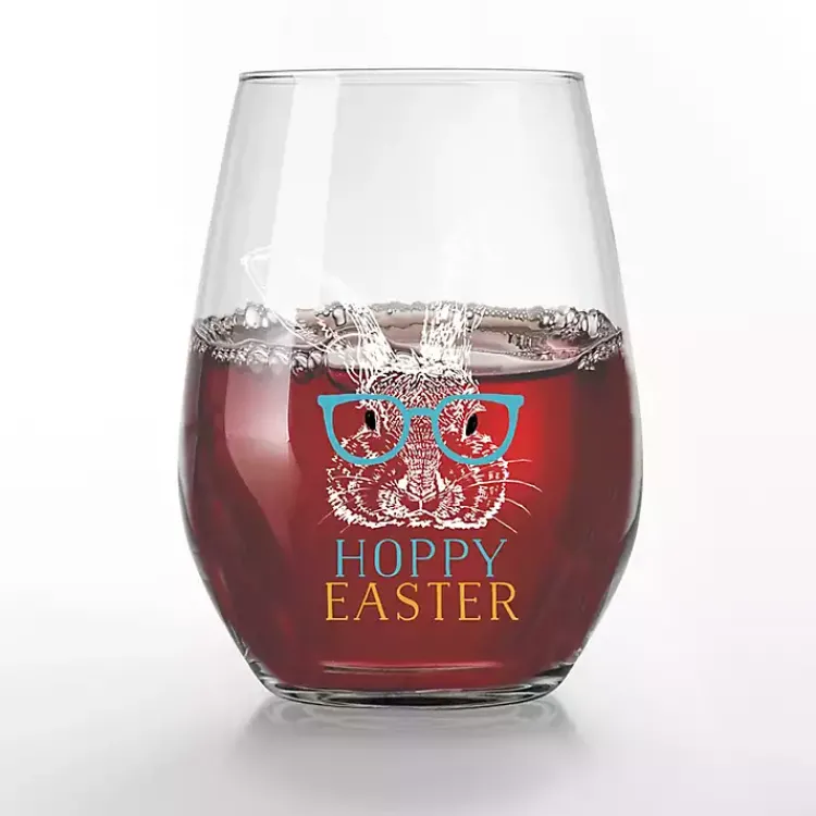 Easter Decorations>Kirklands Home Hoppy Easter Stemless Wine Glasses, Set of 2 Clear