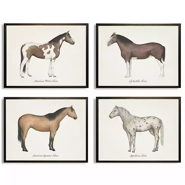 Kirklands Home Horses Framed Art Prints, Set of 4 White