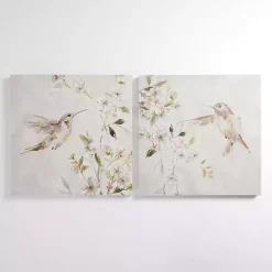 Kirklands Home Hummingbirds in Leaves Canvas Art Prints, Set of 2 White New