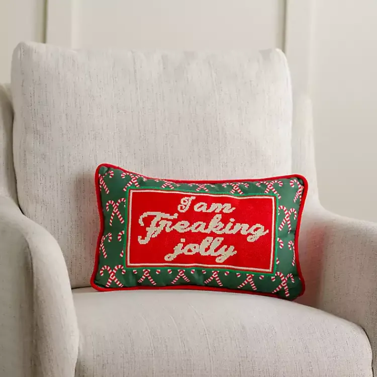 Pillows>Kirklands Home I Am Freaking Jolly Needlepoint Pillow