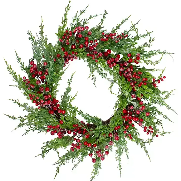 Christmas Wreaths>Kirklands Home Iced Red Berries and Cedar Wreath